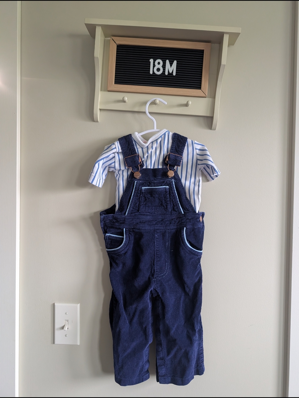 Vintage Popsicle Brand Navy Blue Corduroy Overalls with Striped Shirt - 18M